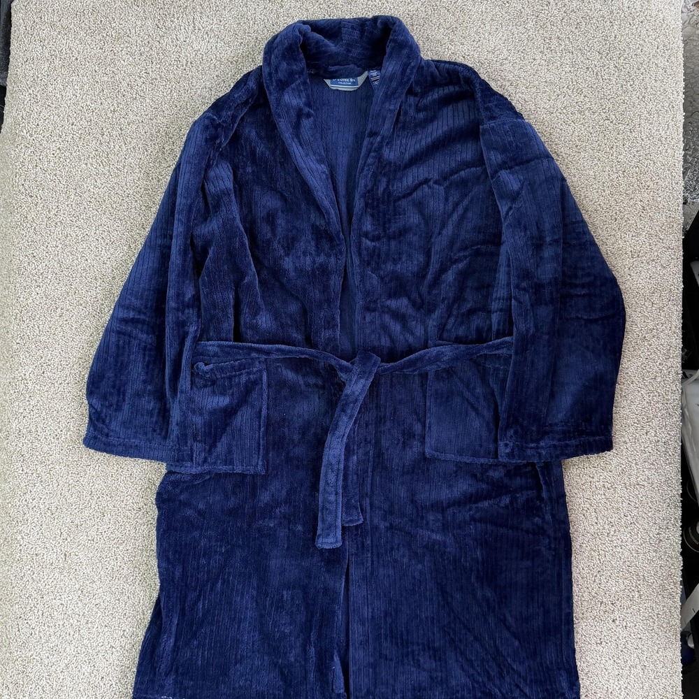 Hotel Spa Collection Robe Mens One Size Blue Velvet Plush Belted Lounge Soft